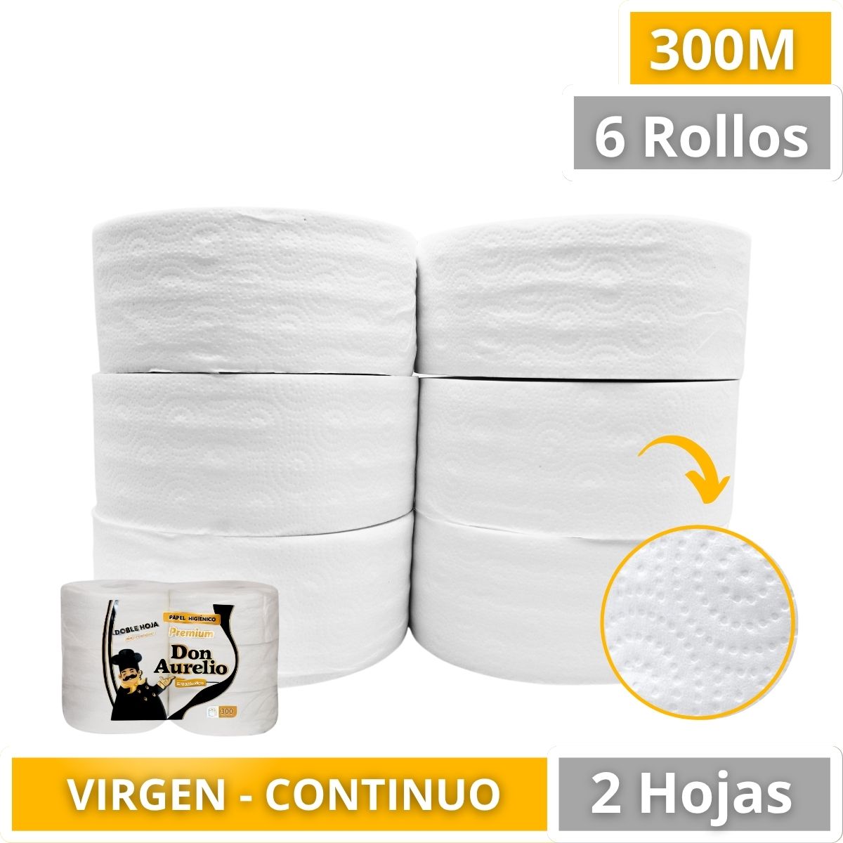Papel Higiénico Industrial Doble Hoja 6 Rollos 300 Mts