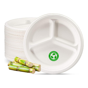 Plato biodegradable de caña 3 divisiones 9 pulgadas Alba Hogar