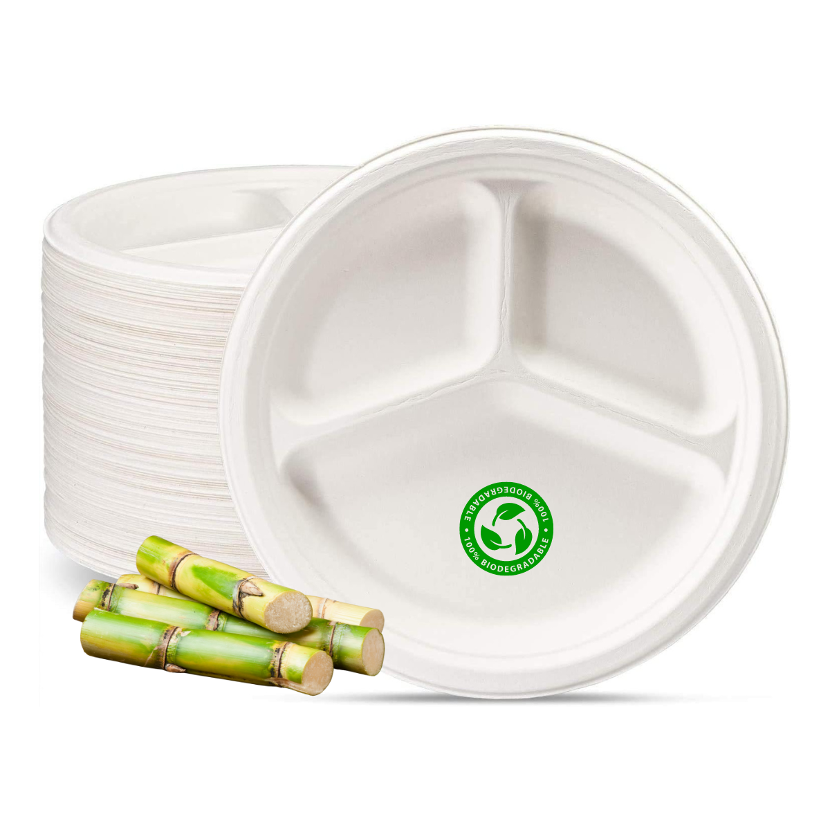 Plato Biodegradable de Caña 3 Divisiones 9"