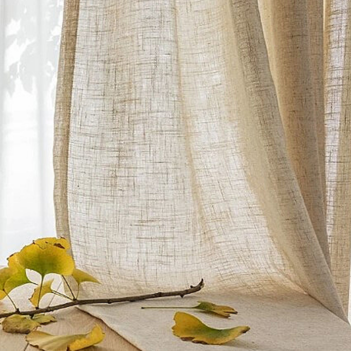 visillo velo cortina con textura lino panal 2 paños