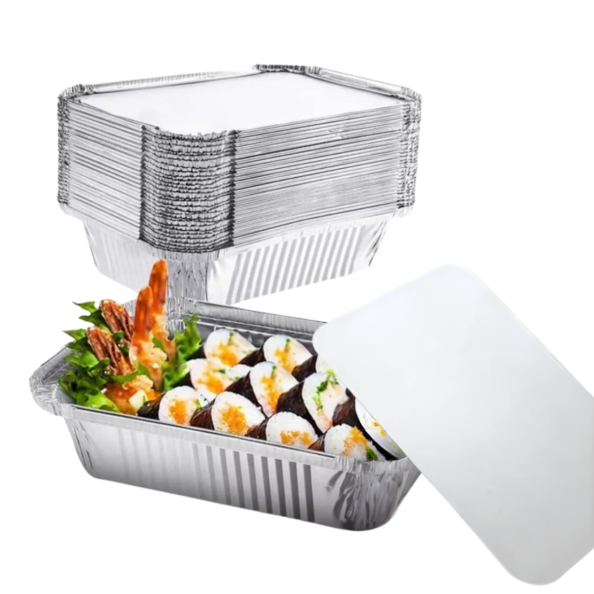 envase bandeja de aluminio con tapa para almuerzo