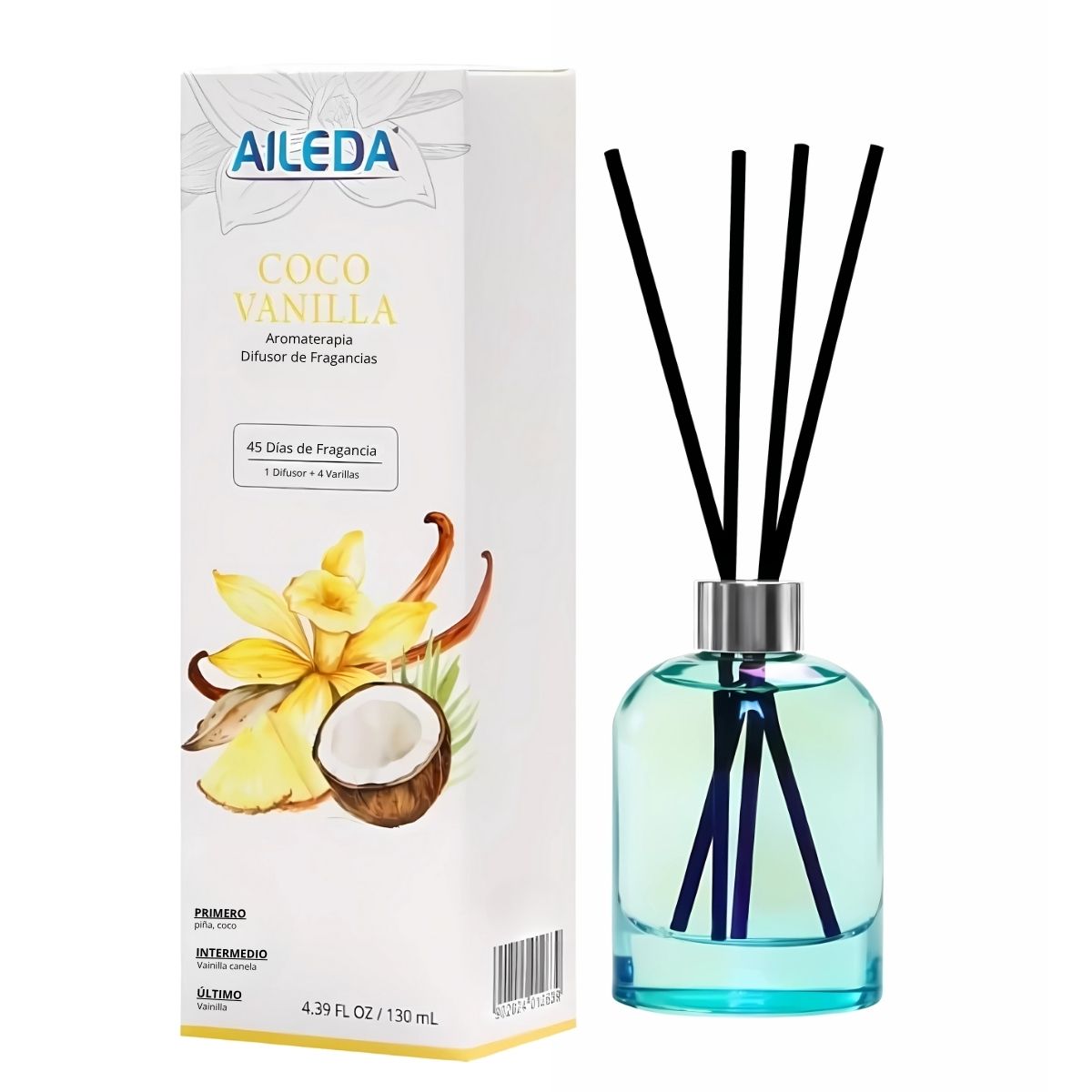 Difusor de aroma + Varillas Aileda Coco Vainilla 130 ml