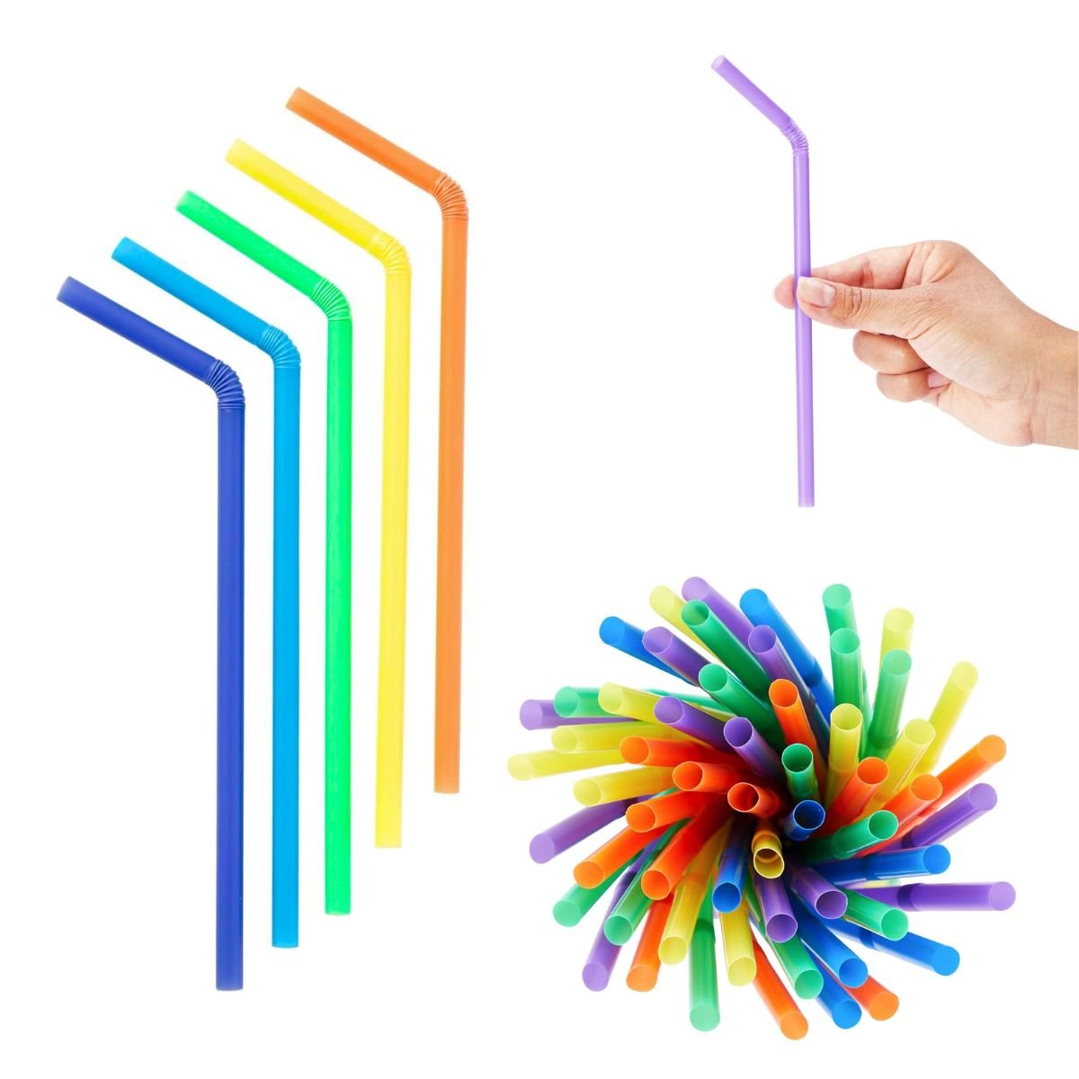 Bombilla Plástica Flexible De Colores 6mm